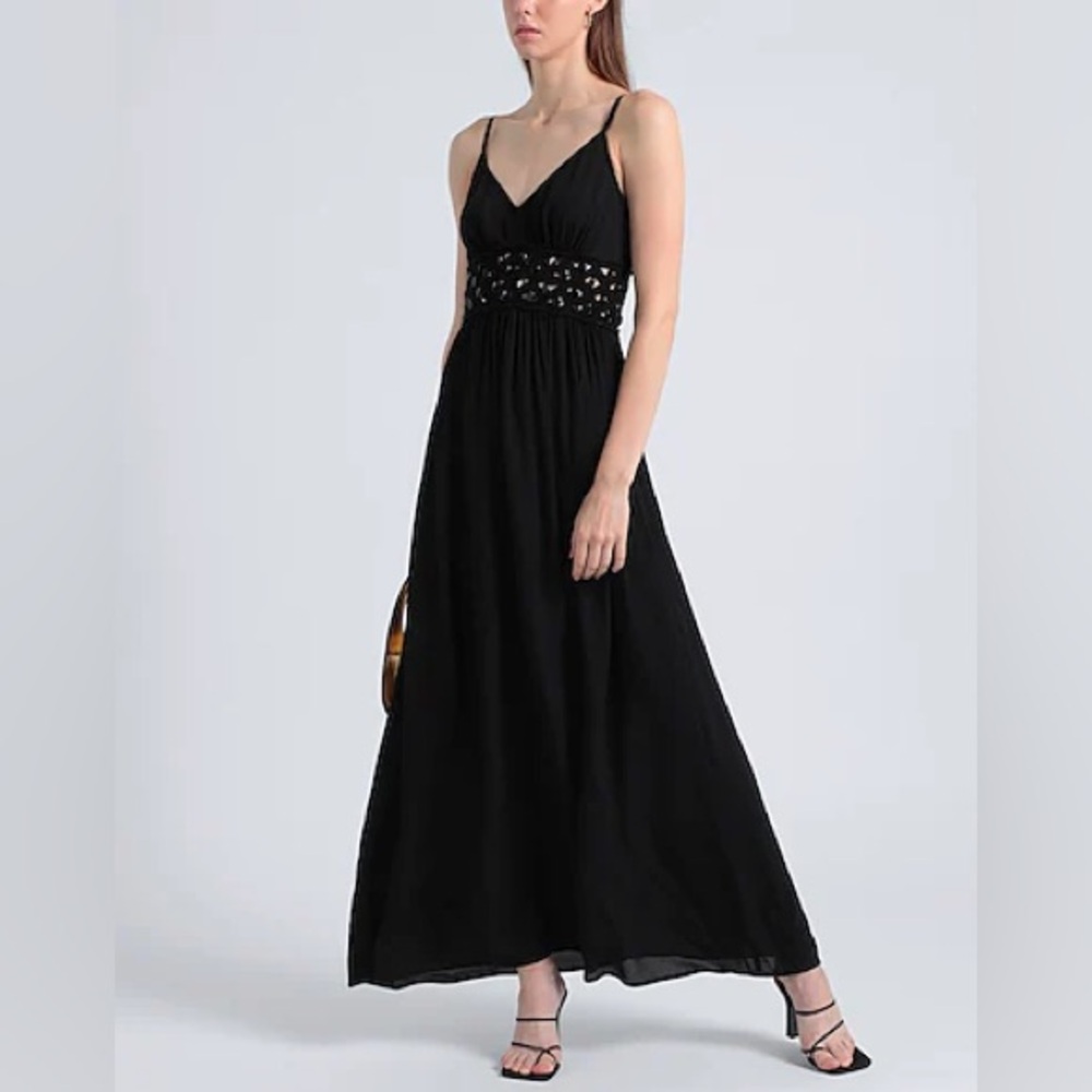 Topshop Black Maxi Dress with Crochet Beaded Stone Embellished Waist